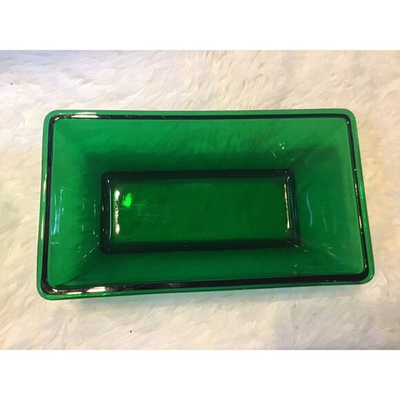 Napco Green Glass Rectangle Bowl Dish Vintage Cleveland Ohio USA - Picture 6 of 9